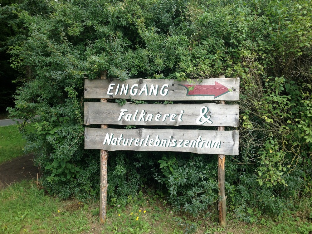 Wegweiser: Eingang Falknerei & Naturerlebniszentrum