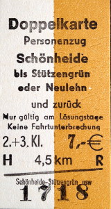 Fahrkarte / Fahrschein vom 17.04. 2016 von Schnheide ber Neuheide nach Sttzengrn / Neulehn und zurck